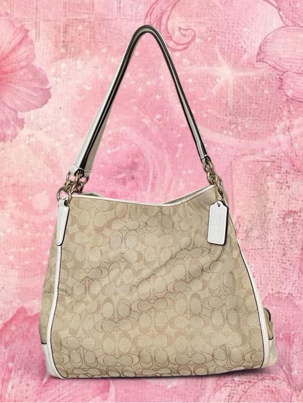 Coach Signature Phoebe F36424 Women's Canvas Leather Tote Bag in cream, white